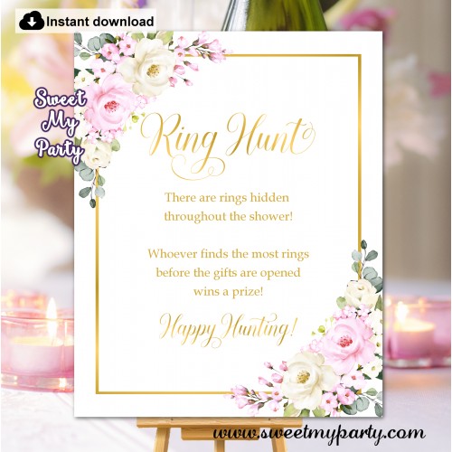 Cream pink roses Ring Hunt game,Bridal Shower Ring Hunt,(135)